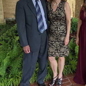 Cowl neck gold patterned dress